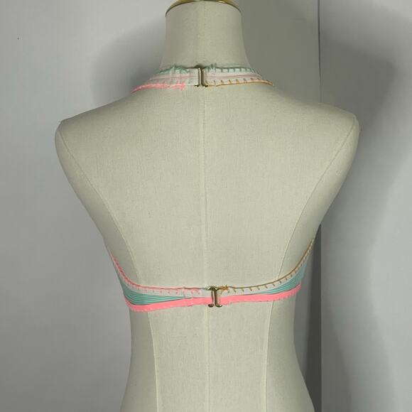 SO Juniors Pop Stitch Ribbed High Neck Swim Bikini Top 360 Mint Size M (7-9) - Picture 2 of 9